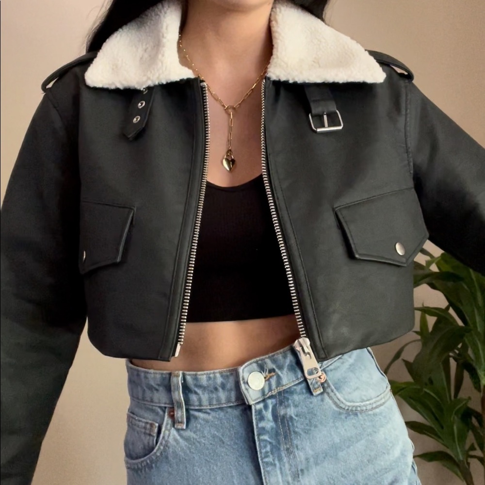 BOGO 50% OFF Faux leather jacket with sherpa